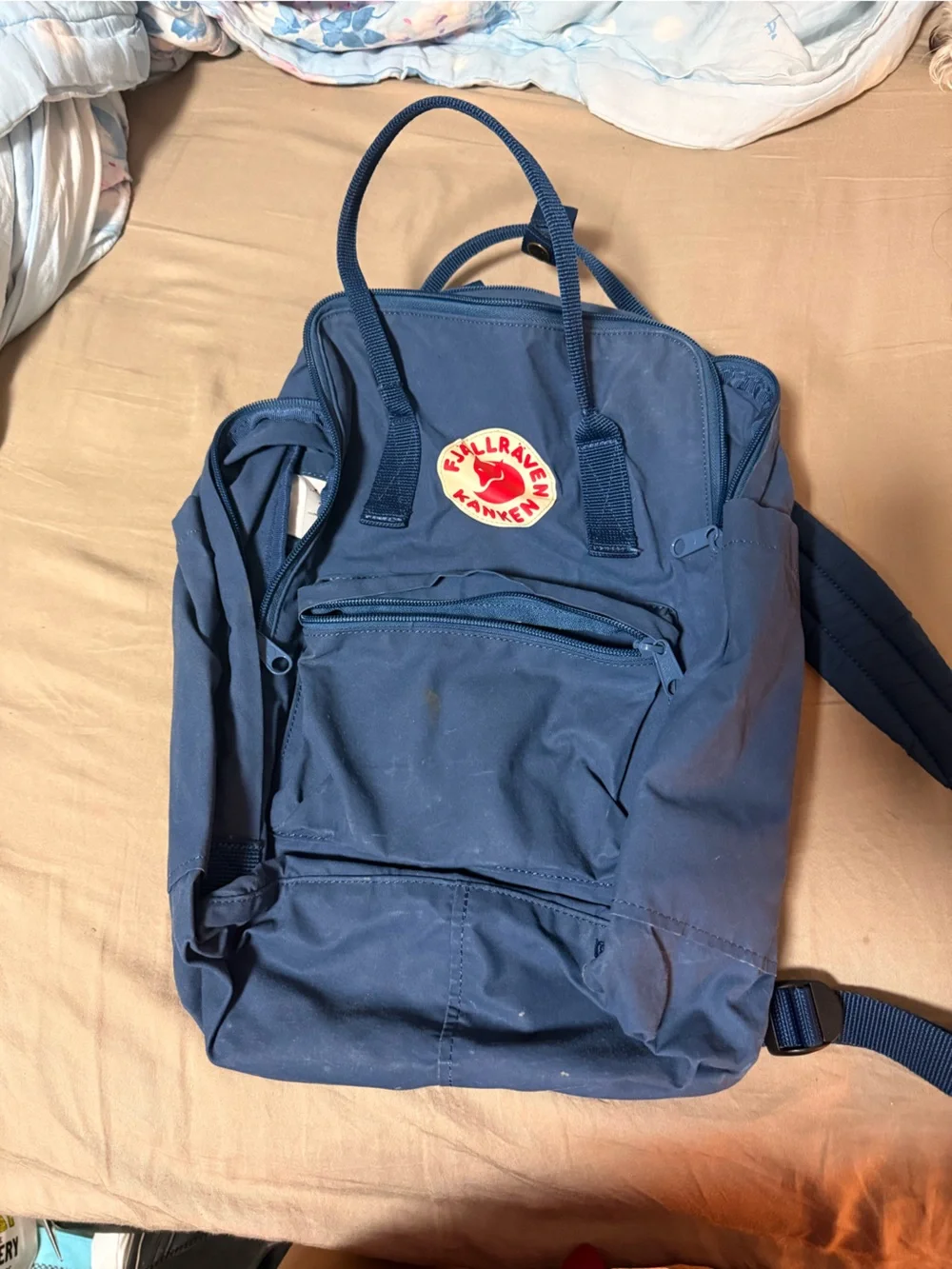 Fjallraven Kånken Backpack in Navy Blue with Red Logo